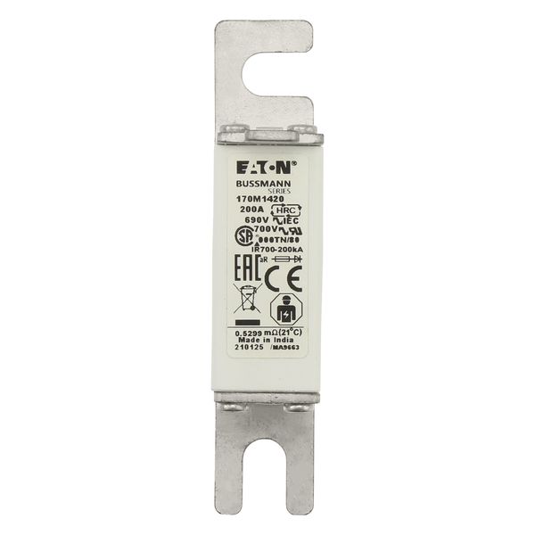 Fuse-link, high speed, 200 A, AC 690 V, DIN 000, aR, DIN, IEC, single indicator, live gripping lugs image 8