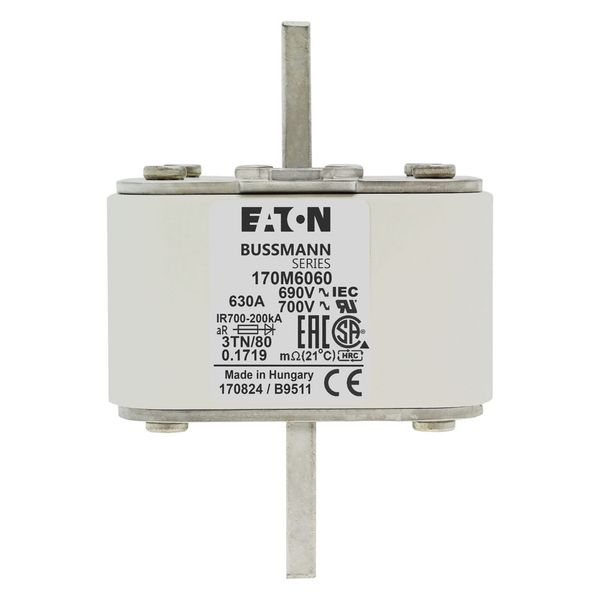 Fuse-link, high speed, 630 A, AC 690 V, DIN 3, 76 x 90 x 109 mm, aR, DIN, IEC, single indicator image 15