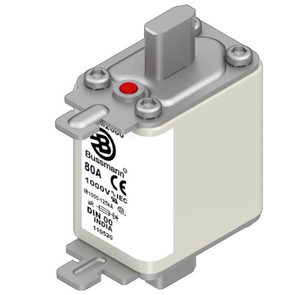 Fuse-link, high speed, 80 A, AC 1000 V, DIN 00, aR, DIN, IEC, single indicator, live gripping lugs image 3