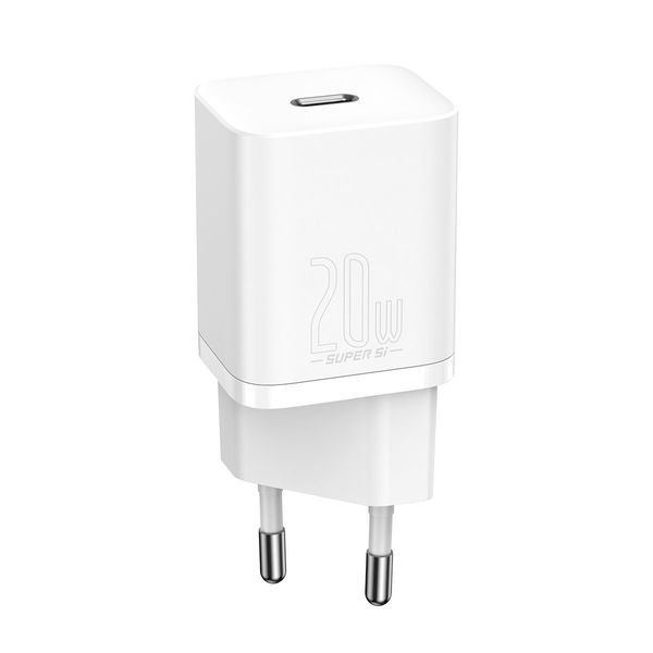 Wall Quick Charger Super Si 20W USB-C QC3.0 PD with Lightning 1m Cable, White image 2