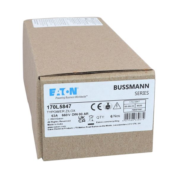 Fuse-link, high speed, 63 A, AC 660 V, DIN 00, 30 x 60 x 78 mm, aR, DIN, IEC, single indicator image 14