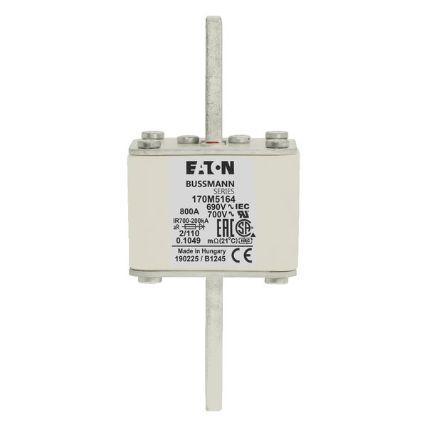 Fuse-link, high speed, 800 A, AC 690 V, DIN 2, 61 x 61 x 108 mm, aR, DIN, IEC, single indicator, 110 mm centres image 6