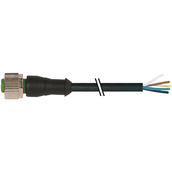 M12 female 0° A-cod. with cable PUR 5x0.34 bk  0.3m image 1