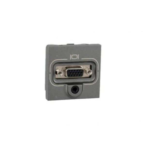 HD15 + 3.5mm Jack socket Arteor - screw terminal connection - 1 module - magnesium image 1