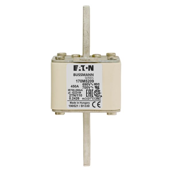 Fuse-link, high speed, 450 A, AC 690 V, DIN 2, 61 x 75 x 138 mm, aR, DIN, IEC, single indicator image 17