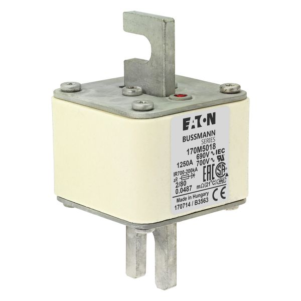 Fuse-link, high speed, 1250 A, AC 600 V, DIN 2, 61 x 61 x 108 mm, aR, DIN, IEC, single indicator, 80 mm centres image 9