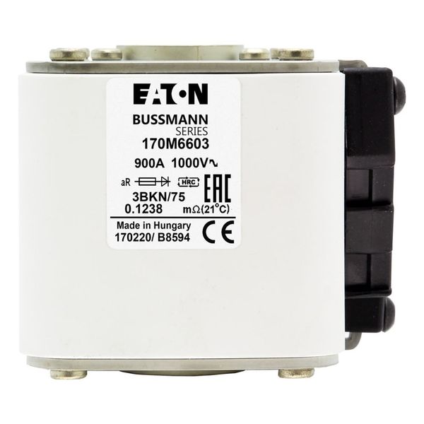 Fuse-link, high speed, 900 A, AC 1000 V, size 3, 76 x 92 x 75 mm, aR, IEC, single indicator image 28