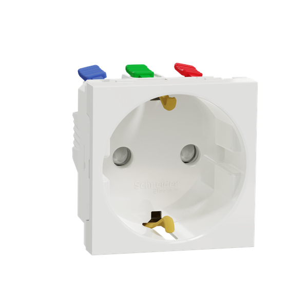 Socket-outlet, New Unica, mechanism, 2P + E, 16A, Schuko, with shutter, screwless terminals, glossy, untreated, white image 3