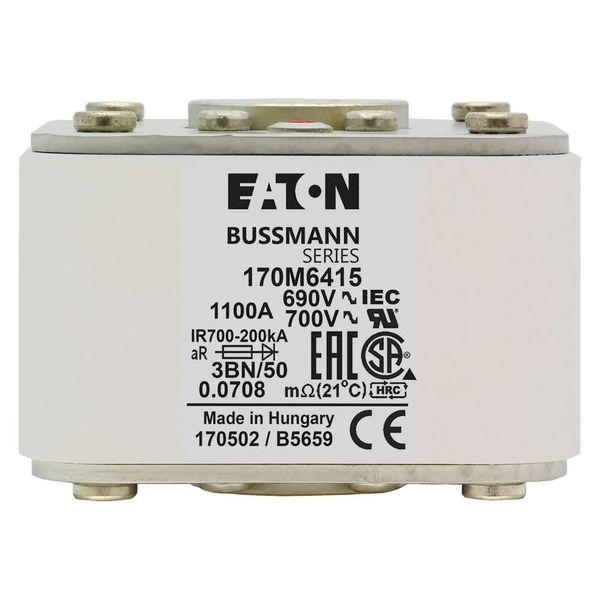 Fuse-link, high speed, 1100 A, AC 690 V, size 3, aR, IEC, UL, single indicator image 13