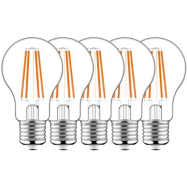 LED Filament Bulb - Classic A60 E27 7W 806lm 2700K Clear 330°  - 5-pack image 1