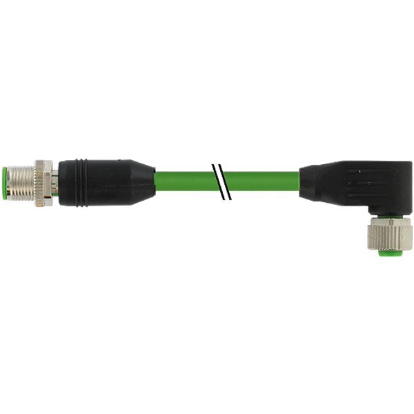 M12 male 0° / M12 female 90° A-cod. shielded PUR 4x0.34 shielded gn 4m image 1