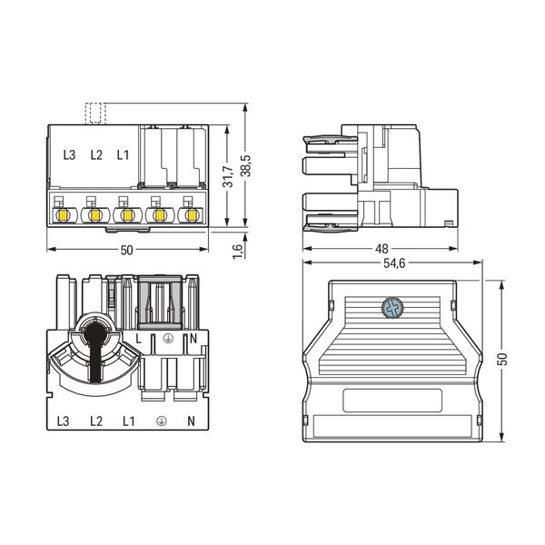 Three-phase to single-phase distribution connector with phase selectio image 3