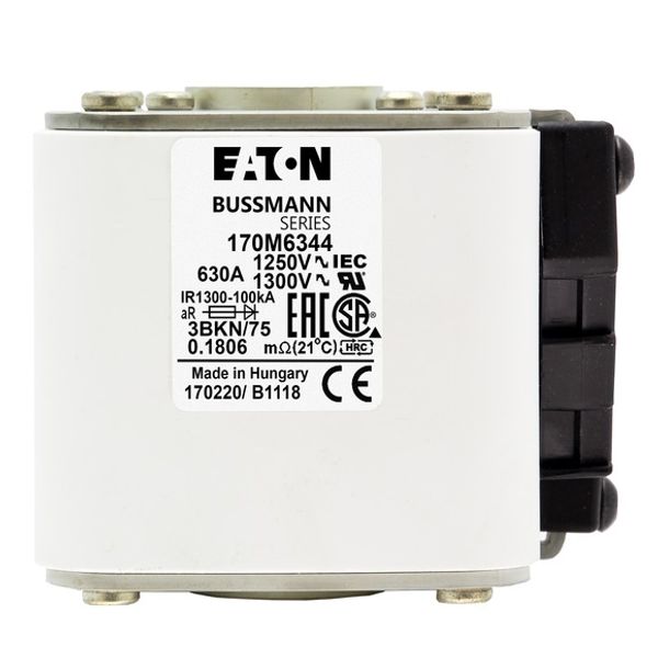 Fuse-link, high speed, 630 A, AC 1250 V, size 3, 76 x 92 x 76 mm, aR, IEC, UL, type K indicator, flush end, M12 image 2