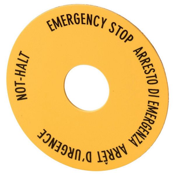 Emergency stop label, Yellow, black lettering, Round, 60 mm, de, en, fr, it, Front dimensions 25 × 25 mm image 3