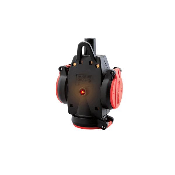 SCHUKO solid rubber suspended triple-connector, red, IP54, with voltage indicator image 1