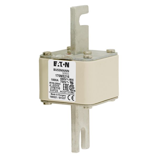 Fuse-link, high speed, 1000 A, AC 690 V, DIN 2, 61 x 75 x 138 mm, aR, DIN, IEC, single indicator image 6