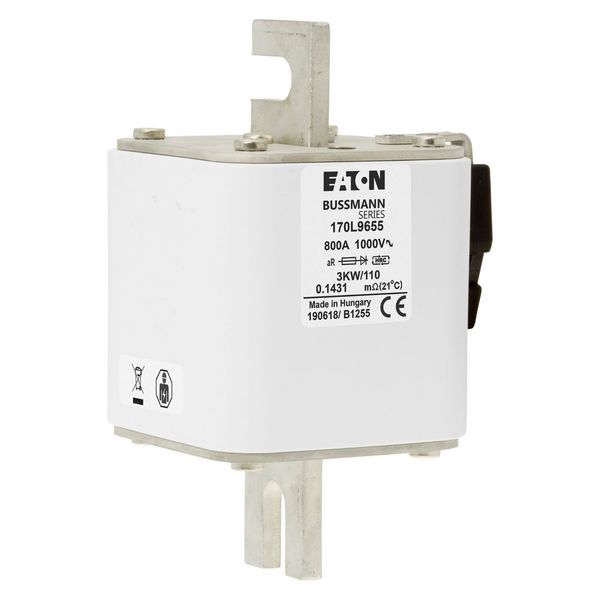 Fuse-link, high speed, 800 A, AC 1000 V, Size 3, 74 x 92 x 141 mm, aR, DIN, IEC, single indicator image 23