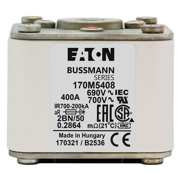 Fuse-link, high speed, 400 A, AC 690 V, size 2, 61 x 77 x 51 mm, aR, IEC, UL, single indicator, flush end, M10 image 23