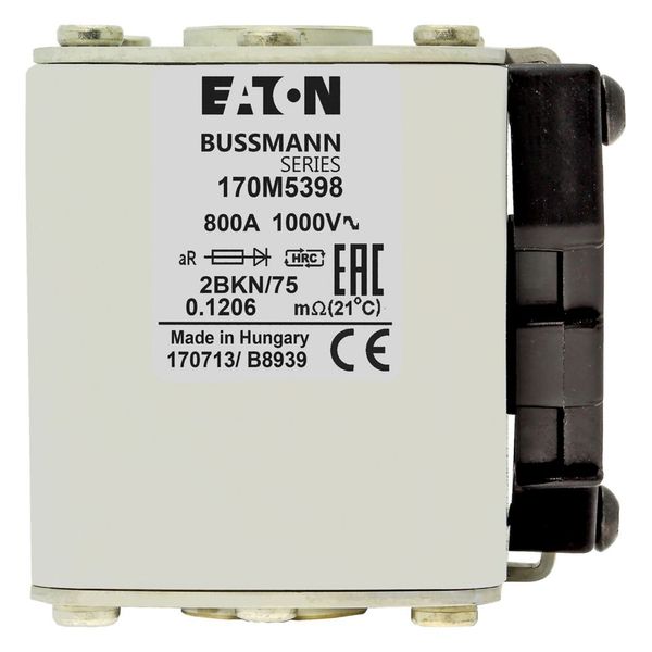 Fuse-link, high speed, 800 A, AC 1000 V, size 2, 61 x 75 x 77 mm, aR, IEC, UL, single indicator image 7