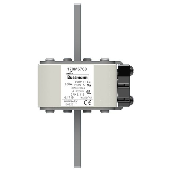 Fuse-link, high speed, 630 A, AC 690 V, size 3, 76 x 92 x 139 mm, aR, IEC, UL, single indicator image 1