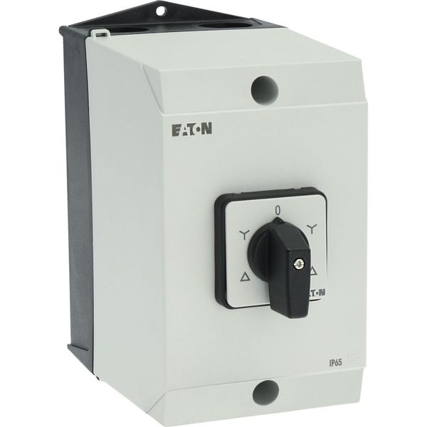 Reversing star-delta switches, T3, 32 A, surface mounting, 5 contact unit(s), Contacts: 10, 60 °, maintained, With 0 (Off) position, D-Y-0-Y-D, Design image 62