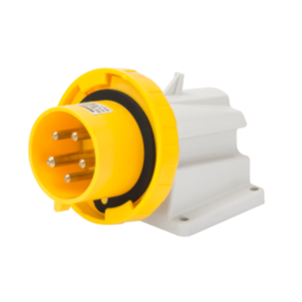 90° ANGLED SURFACE MOUNTING INLET - IP67 - 2P+E 32A 100-130V 50/60HZ - YELLOW - 4H - SCREW WIRING image 1