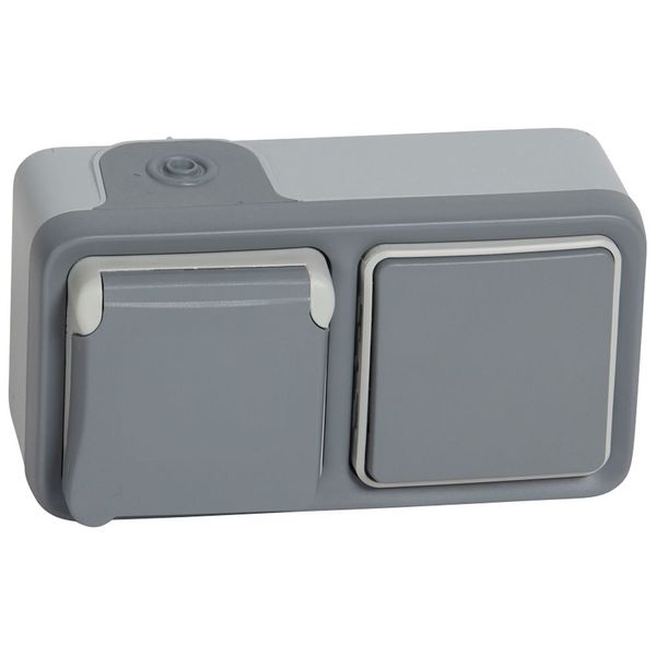 Socket outlet Plexo IP 55 - BS - 13 A - 2P+E unswitched - surface mounting -grey image 1