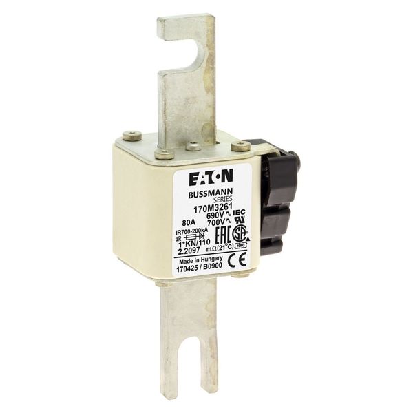 Fuse-link, high speed, 80 A, AC 690 V, compact DIN 1, 45 x 58 x 134 mm, aR, DIN, IEC, type K indicator, 110 mm centres image 15