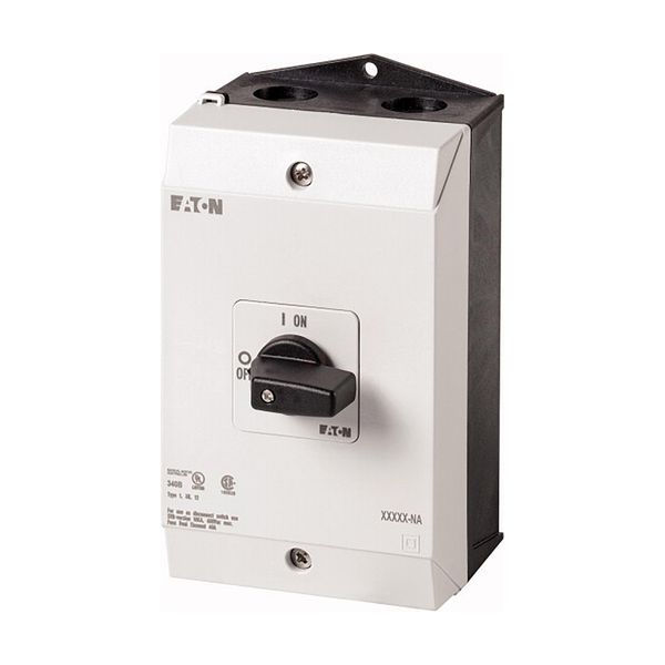 On-Off switch, P1, 32 A, surface mounting, 3 pole, with black thumb grip and front plate, UL/CSA image 2