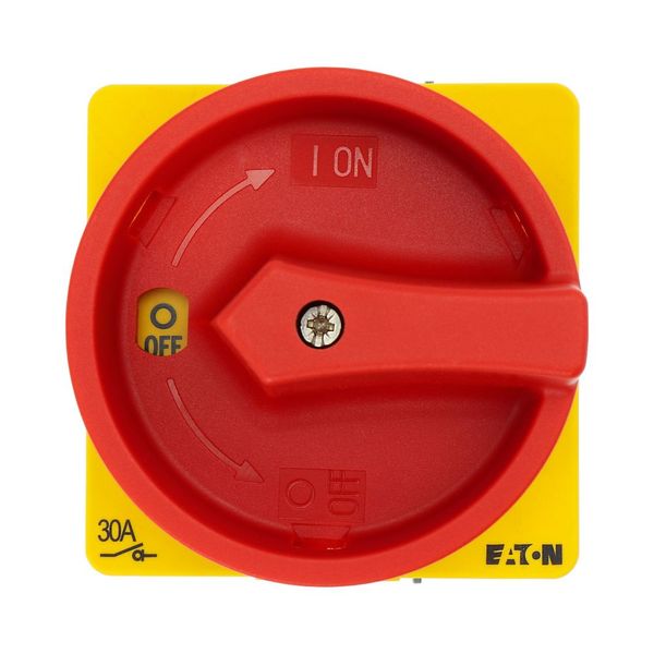 Main switch, P3, 30 A, flush mounting, 3 pole, With red rotary handle and yellow locking ring, Lockable in the 0 (Off) position, UL/CSA image 13