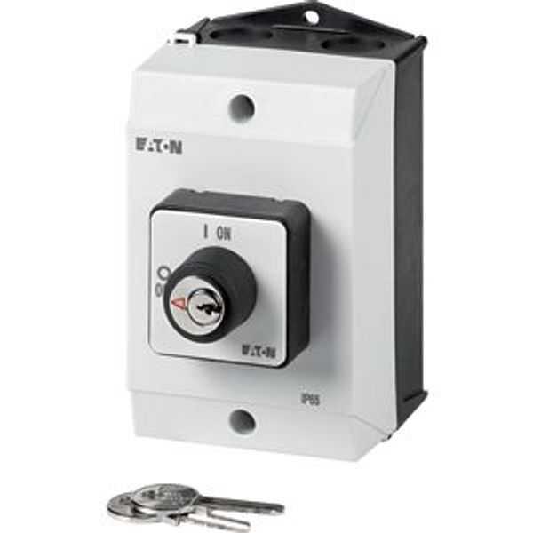 ON-OFF switches, T0, 20 A, surface mounting, 2 pole, with black thumb grip and front plate, Key operated lock mechanism S-T0 image 2