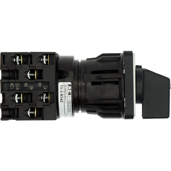 On-Off switch, T0, 20 A, centre mounting, 3 contact unit(s), 6 pole, with black thumb grip and front plate image 8