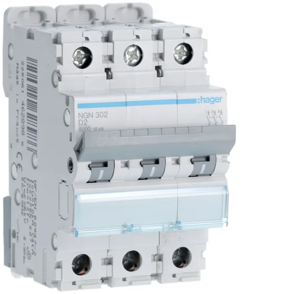 Circuit breaker 3P 2A D 6/10kA 3M image 1