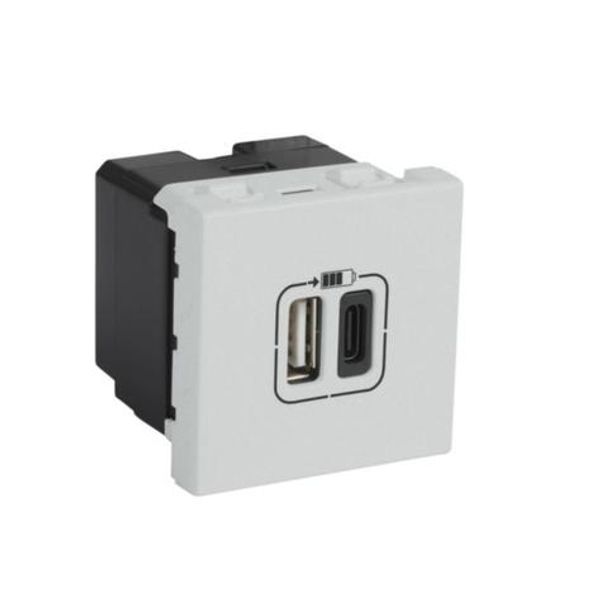 Arteor™ - 1 USB Type-A + 1 USB Type-C charging socket 3 A / 15 W 230 V - 5 V= - 2 modules - Soft Alu image 1