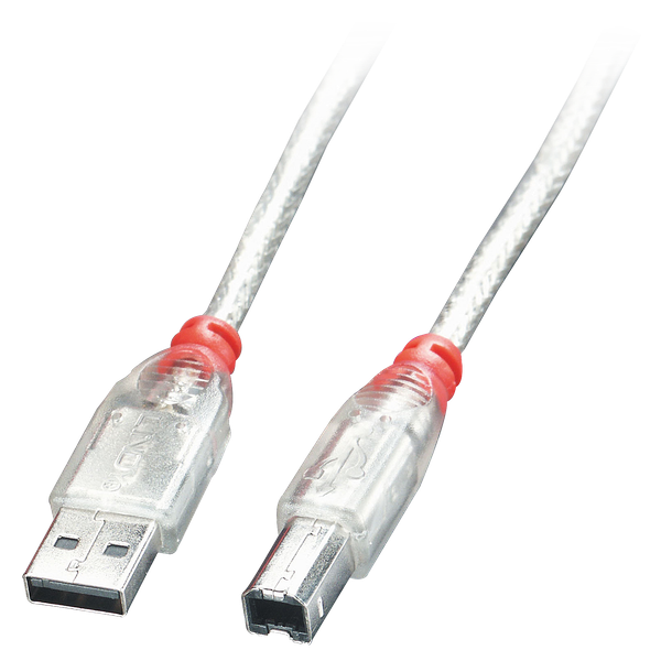 0.5m USB 2.0 Type A to B Cable, transparent USB Type A Male to B Male, High/Full/Low Speed image 1