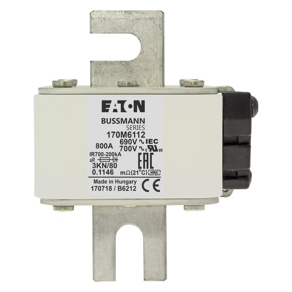 Fuse-link, high speed, 800 A, AC 690 V, DIN 3, 76 x 92 x 109 mm, aR, DIN, IEC, single indicator image 16