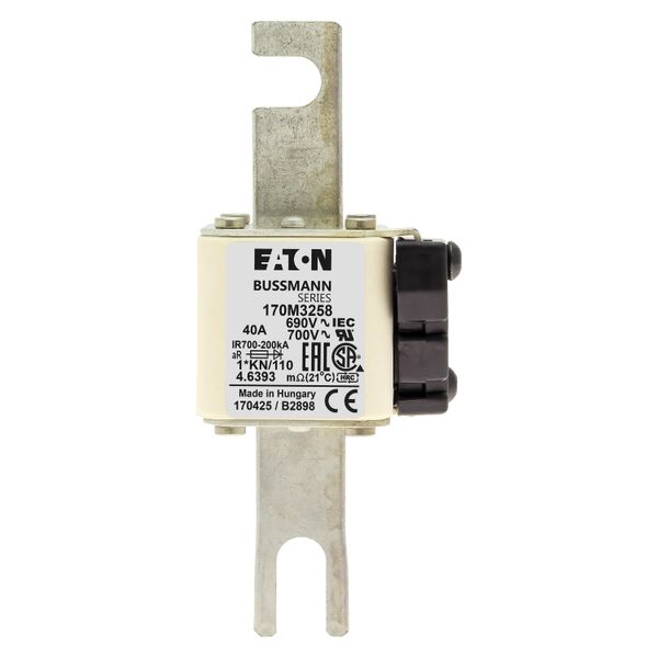 Fuse-link, high speed, 40 A, AC 690 V, compact DIN 1, 45 x 58 x 134 mm, aR, DIN, IEC, single indicator image 15