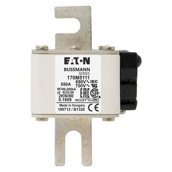 Fuse-link, high speed, 550 A, AC 690 V, DIN 2, 61 x 77 x 108 mm, aR, DIN, IEC, single indicator image 16