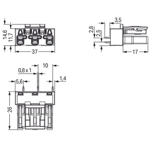 Socket for PCBs straight 3-pole black image 3