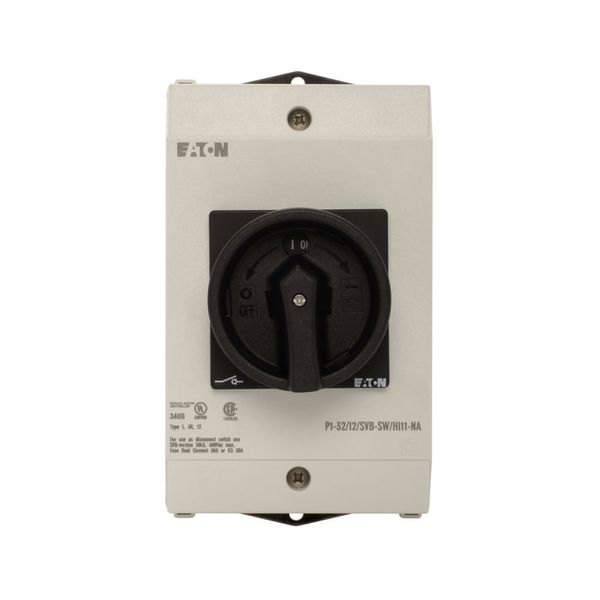 Main switch, P1, 32 A, surface mounting, 3 pole, 1 N/O, 1 N/C, STOP function, With black rotary handle and locking ring, UL/CSA image 3