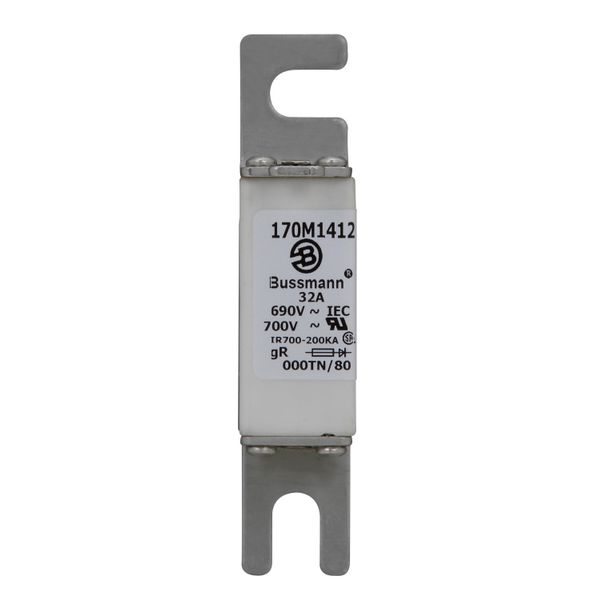 Fuse-link, high speed, 32 A, AC 690 V, DIN 000, gR, DIN, IEC, single indicator, live gripping lugs image 10