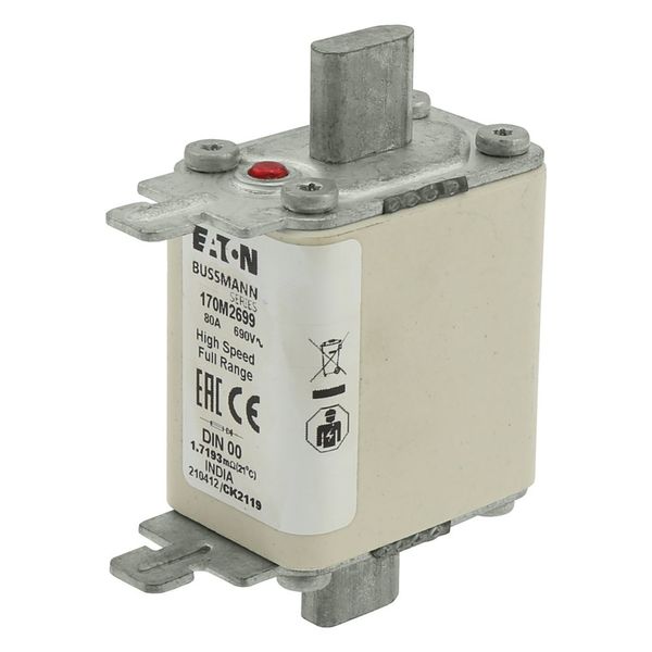 Fuse-link, high speed, 80 A, AC 690 V, DIN 00, 30 x 60 x 79 mm, gR, DIN, IEC, single indicator image 21