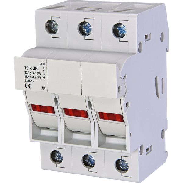 Fuse Carrier 3-pole, 32A, 10x38 with LED image 1