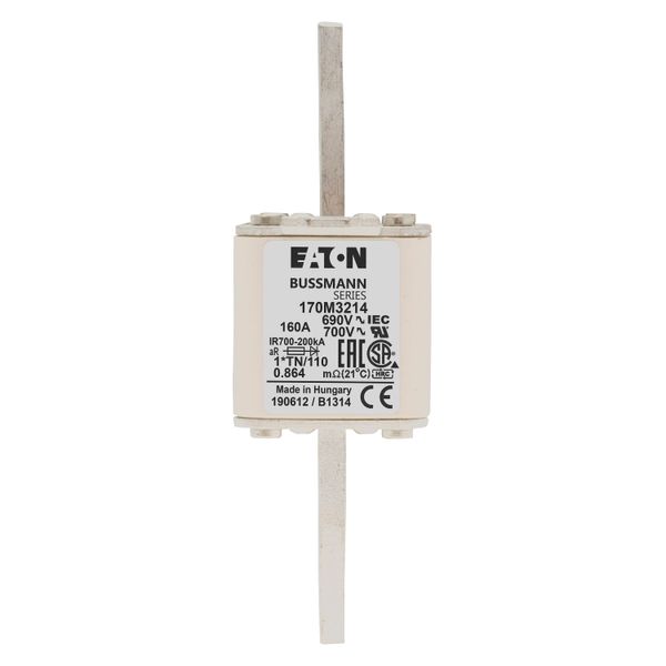 Fuse-link, high speed, 160 A, AC 690 V, compact DIN 1, 45 x 58 x 134 mm, aR, DIN, IEC, single indicator, 80 mm centres image 14