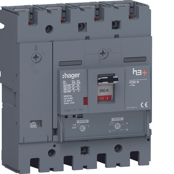 Moulded Case Circuit Breaker h3+ P250 TM ADJ 4P4D N0-100% 250A 40kA FT image 1