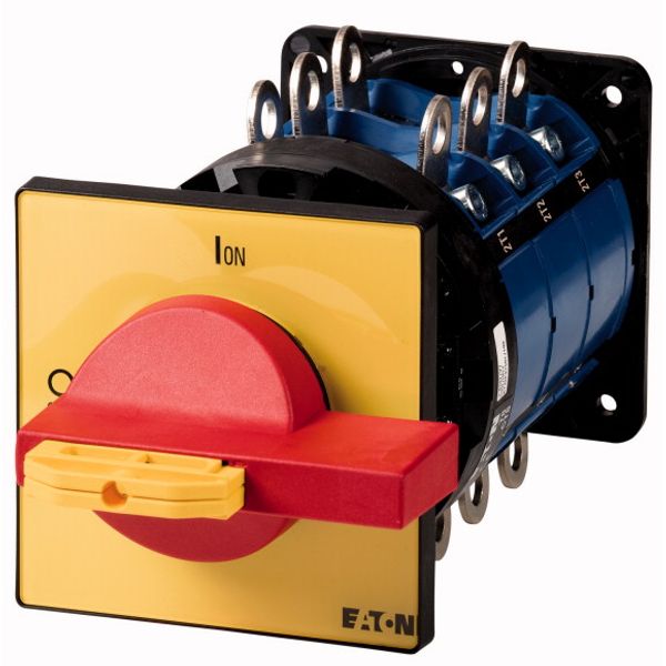 Main switch, T8, 315 A, rear mounting, 3 contact unit(s), 6 pole, 1 N/O, 1 N/C, Emergency switching off function, With red rotary handle and yellow lo image 1