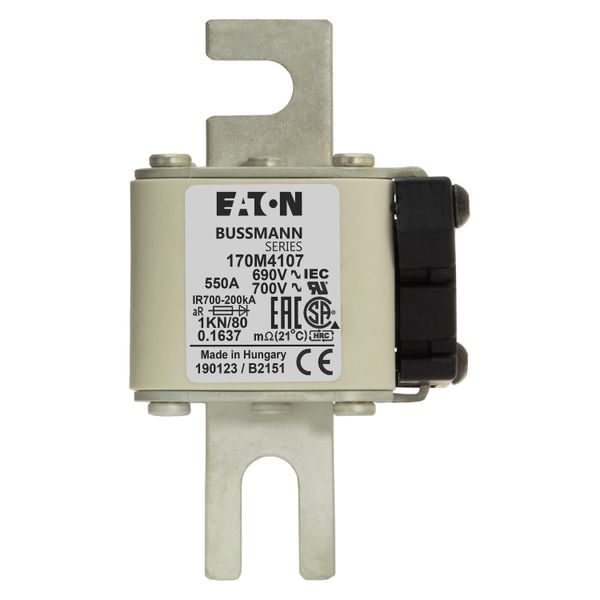 Fuse-link, high speed, 550 A, AC 690 V, size 1, 50 x 78 x 109 mm, aR, DIN, IEC, single indicator image 5