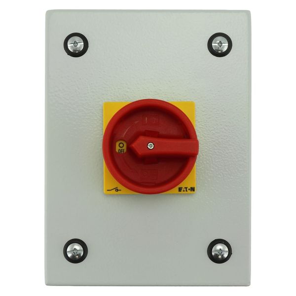 Main switch, P1, 40 A, surface mounting, 3 pole + N, Emergency switching off function, With red rotary handle and yellow locking ring, Lockable in the image 11