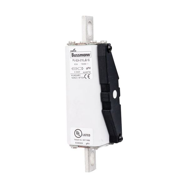 Fuse-link, high speed, 63 A, DC 1500 V, 01XL, 43 x 193 mm, gPV, IEC, UL, with indicator, bolted image 12