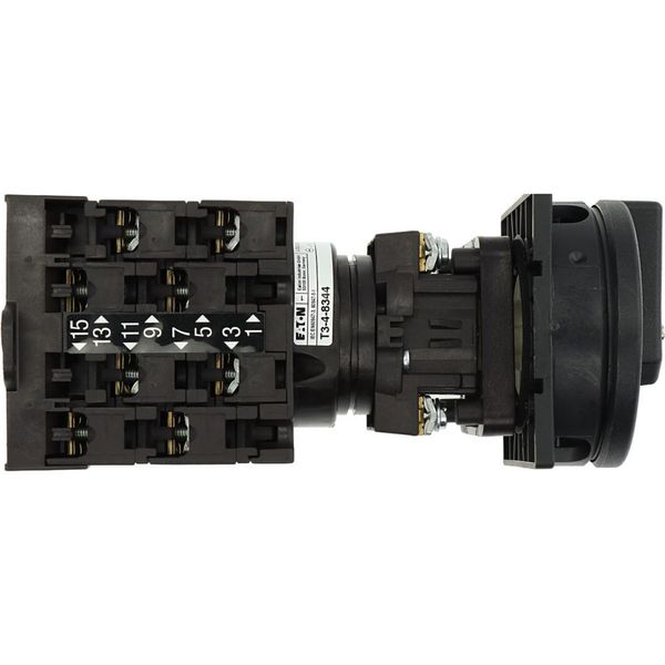 Main switch, T3, 32 A, rear mounting, 4 contact unit(s), 8-pole, STOP function, With black rotary handle and locking ring, Lockable in the 0 (Off) pos image 29